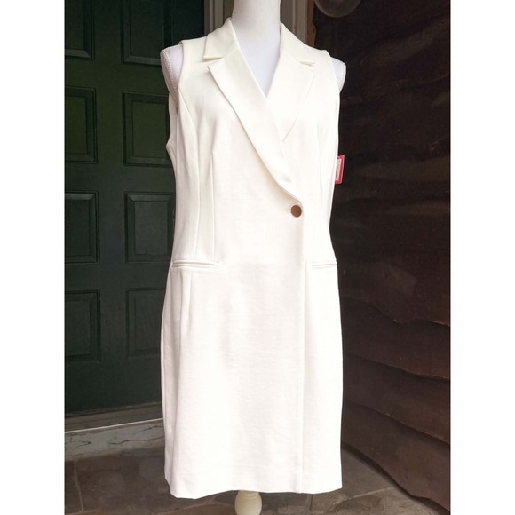 SPANX Dresses & Skirts - SPANX The Pointe Vest Dress Powder Ivory Sleeveless Blazer Sheath Dress Sz L NWT